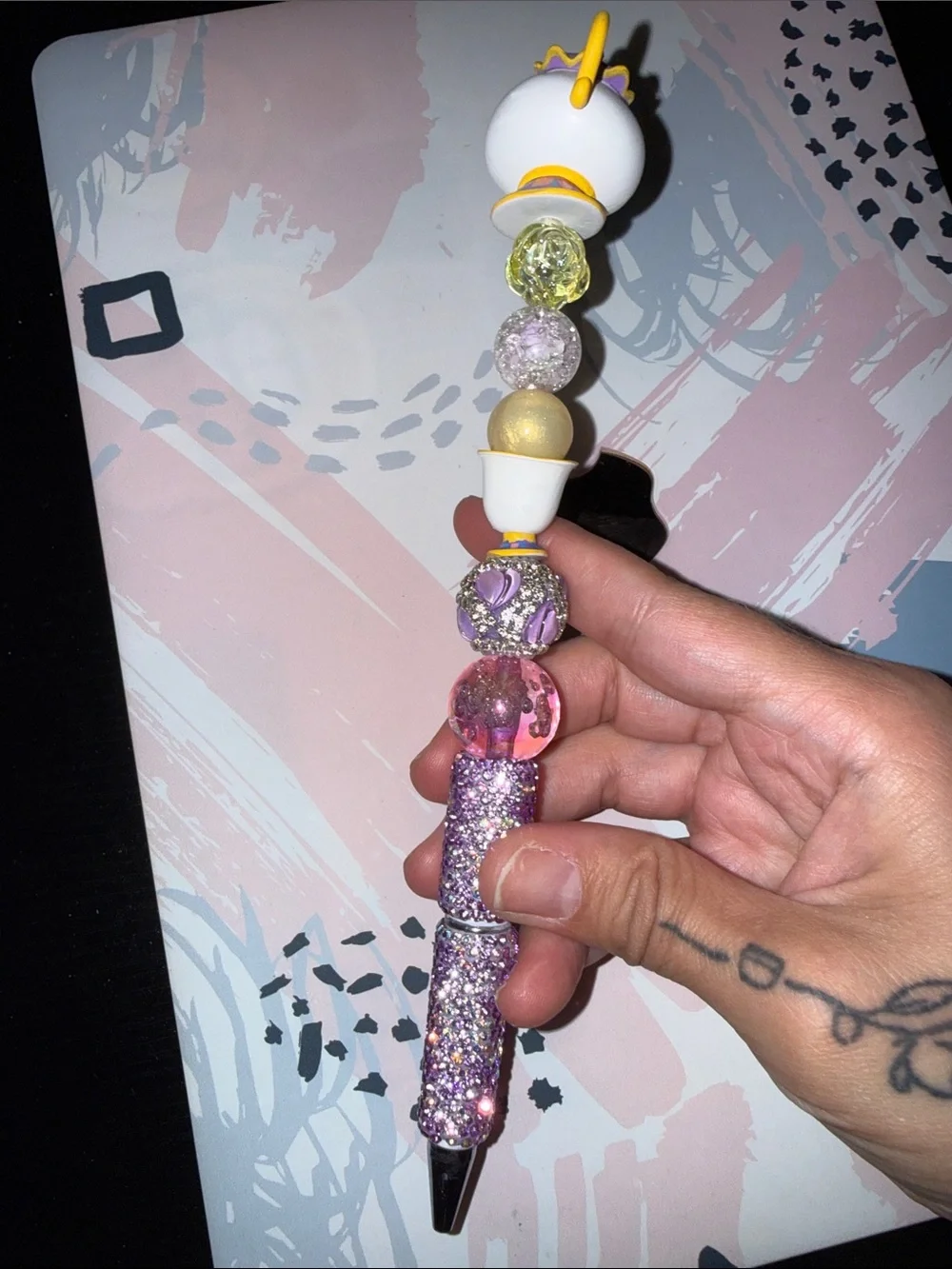 New Mrs. Pots & Chip Purple Glitter Beaded Novelty Charm Pen